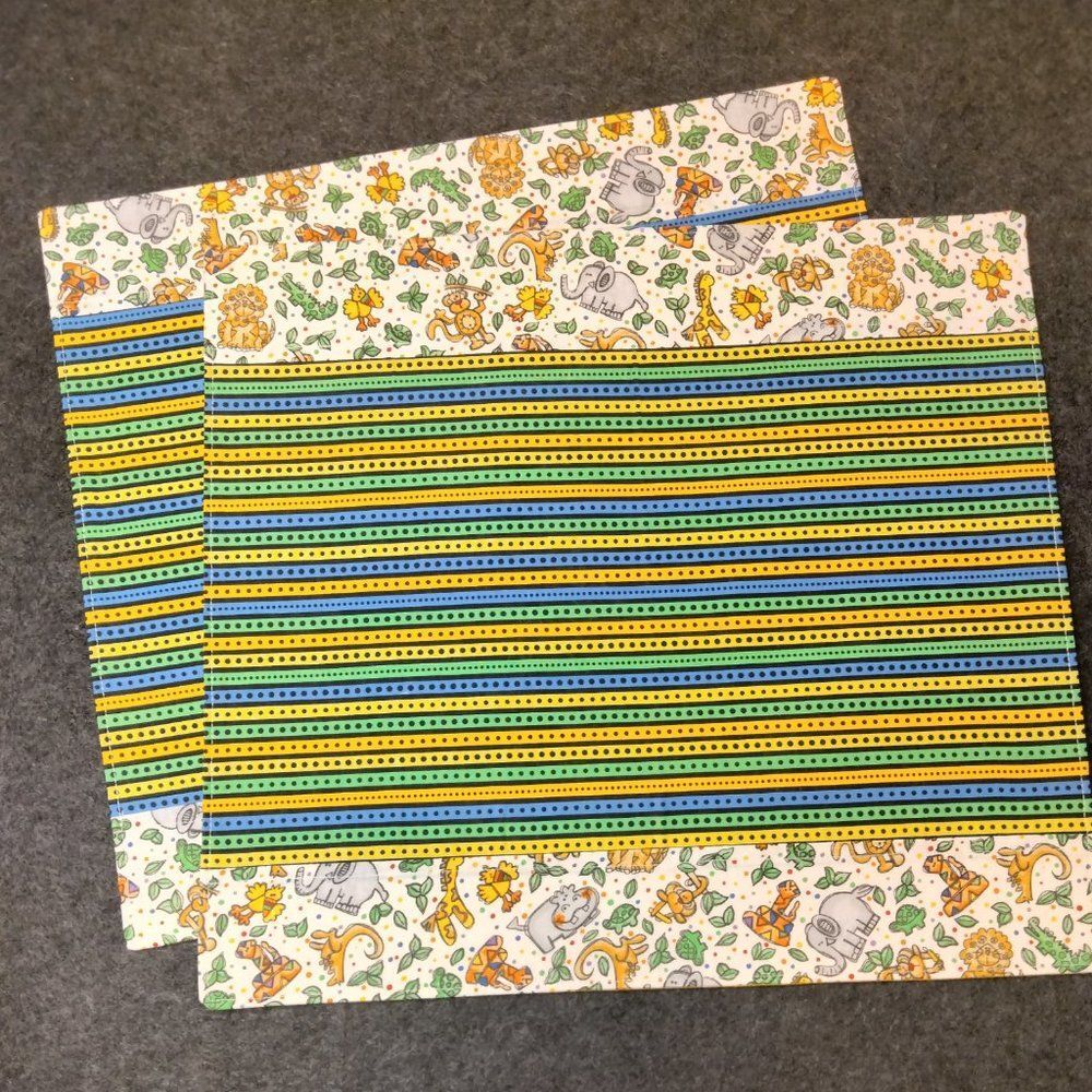 NEW Zoo Animals Stripes Cotton Print Two Placemats – Perfect for Kids or Pets